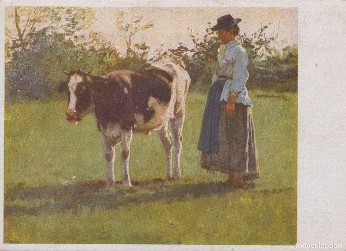 Postais: Germany Munich Otto Str&uuml;tzel Woman With Cow in Pasture German Unposted *YAU691