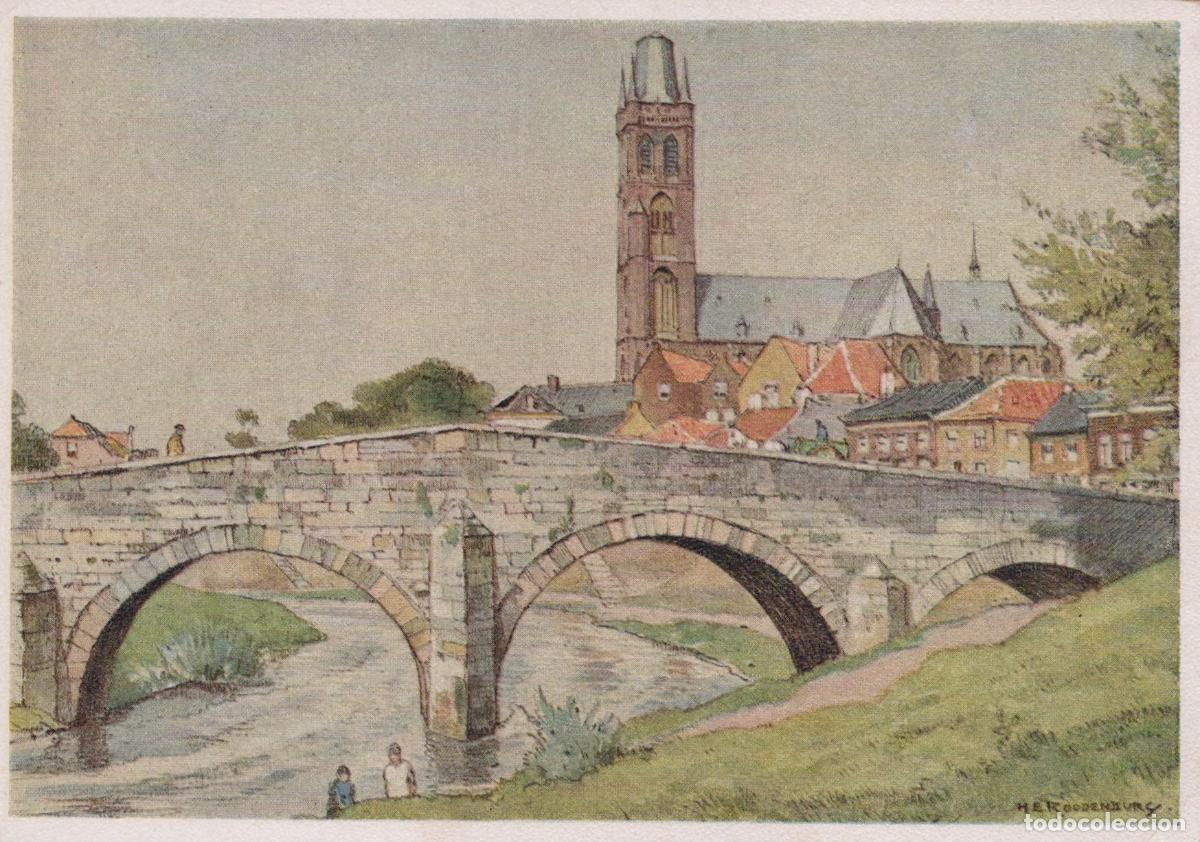 Postcards: Netherlands Roermond Stone Arch Bridge Over River With Church Unposted *YAU842
