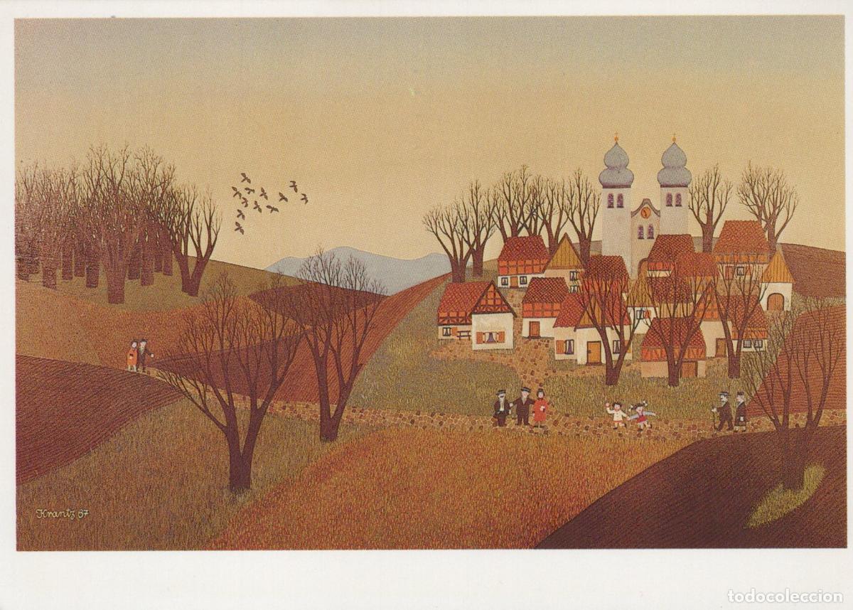 Postales: Germany German Village Landscape With People and Twin Domed Unposted *YAU857