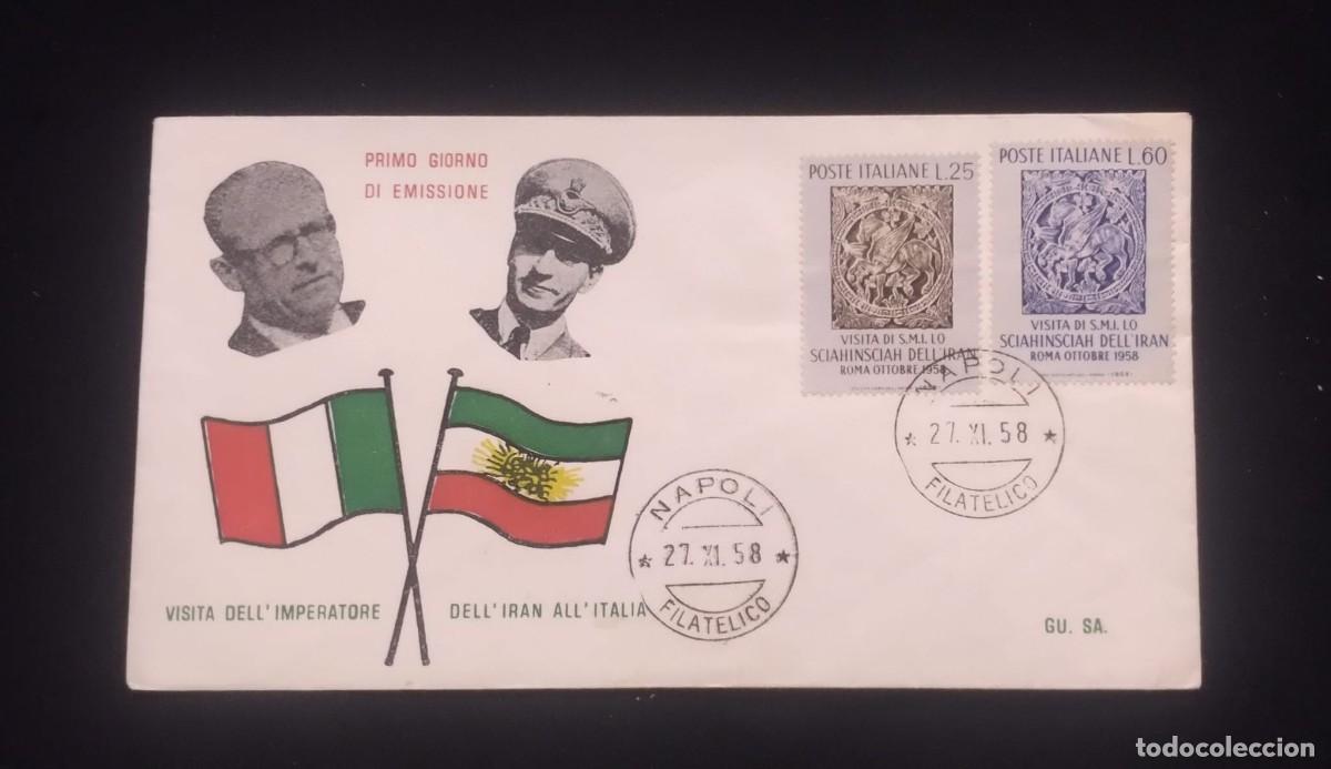Postales: TS) 1958 ITALY, FDC,COMMEMORATING THE VISIT OF THE SHAH OF IRAN MOHAMMAD REZA PAHLAVI AND MARBLE TIL