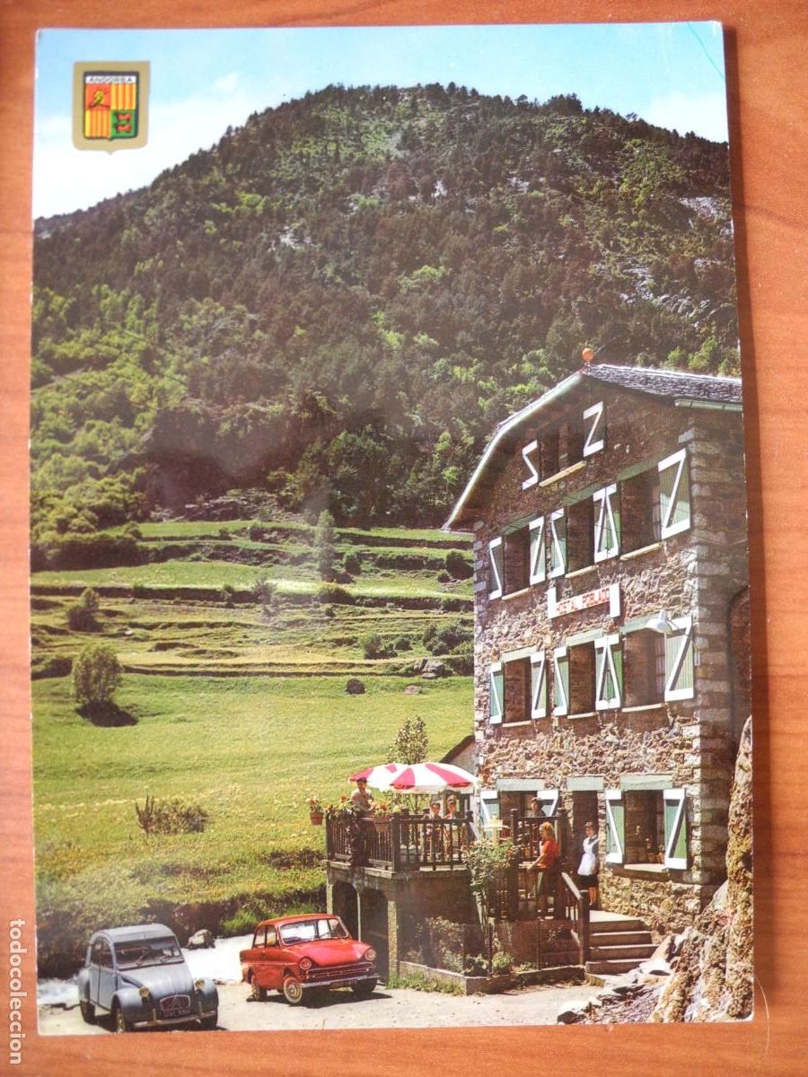 Postales: Valls d'Andorra Arinsal. Hostal Poblado. Ed. Escudo de oro 2026. Nueva. Coches.