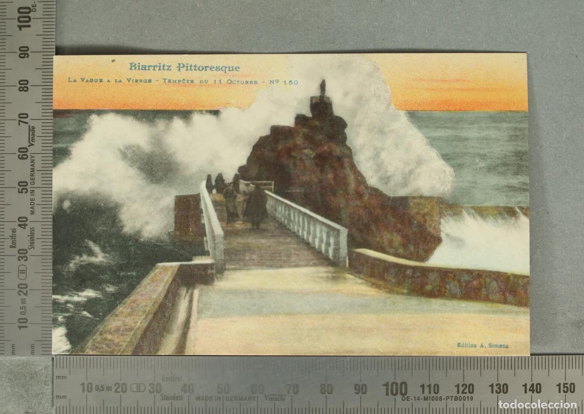 Postales: POSTAL. Biarritz Pittoresque - La Vague &agrave; la Vierge - Temp&ecirc;te du 11 Octobre - No 150 - Edition A.