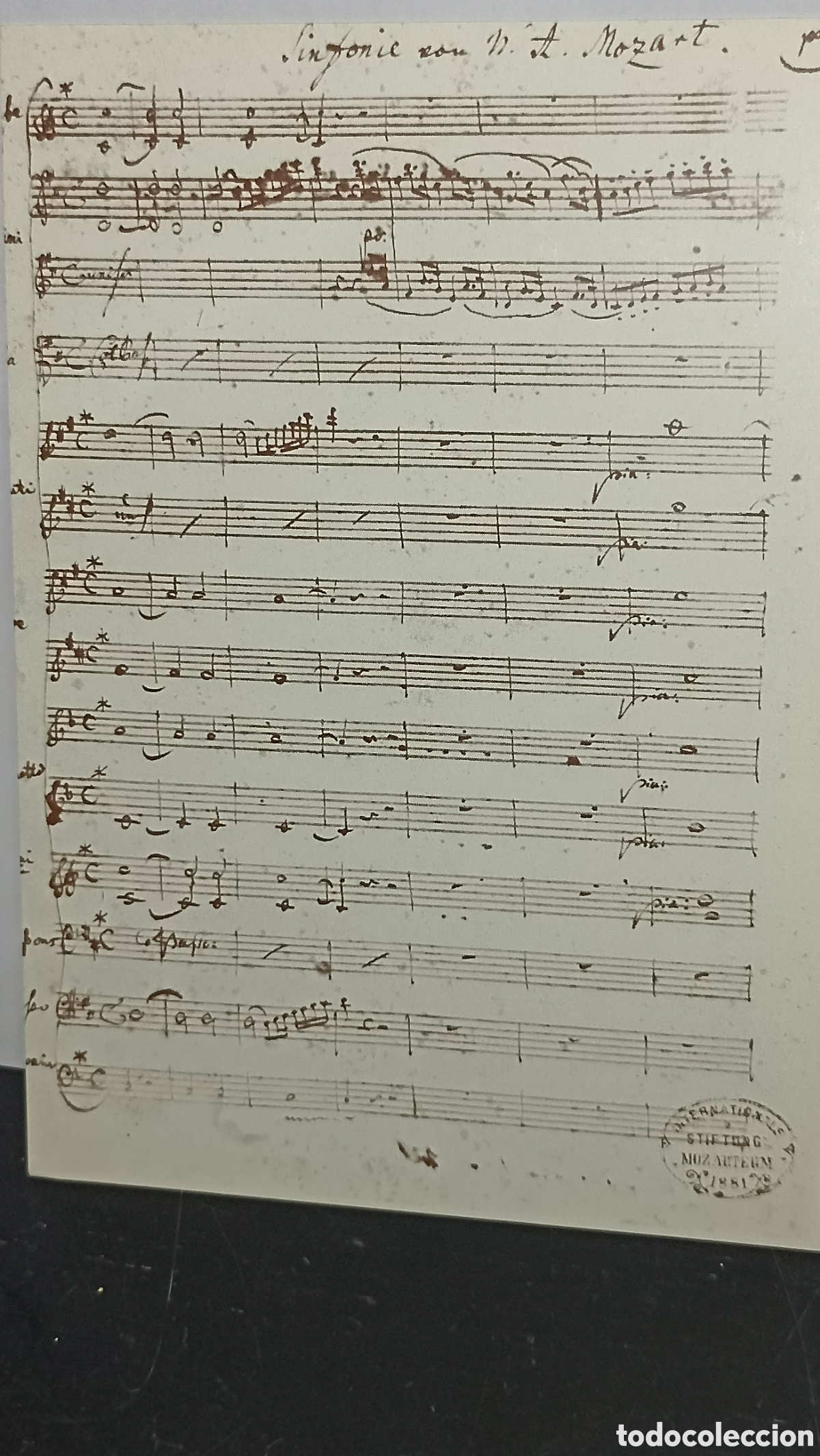Postales: Foto de partitura original de sinfon&iacute;a KV 297