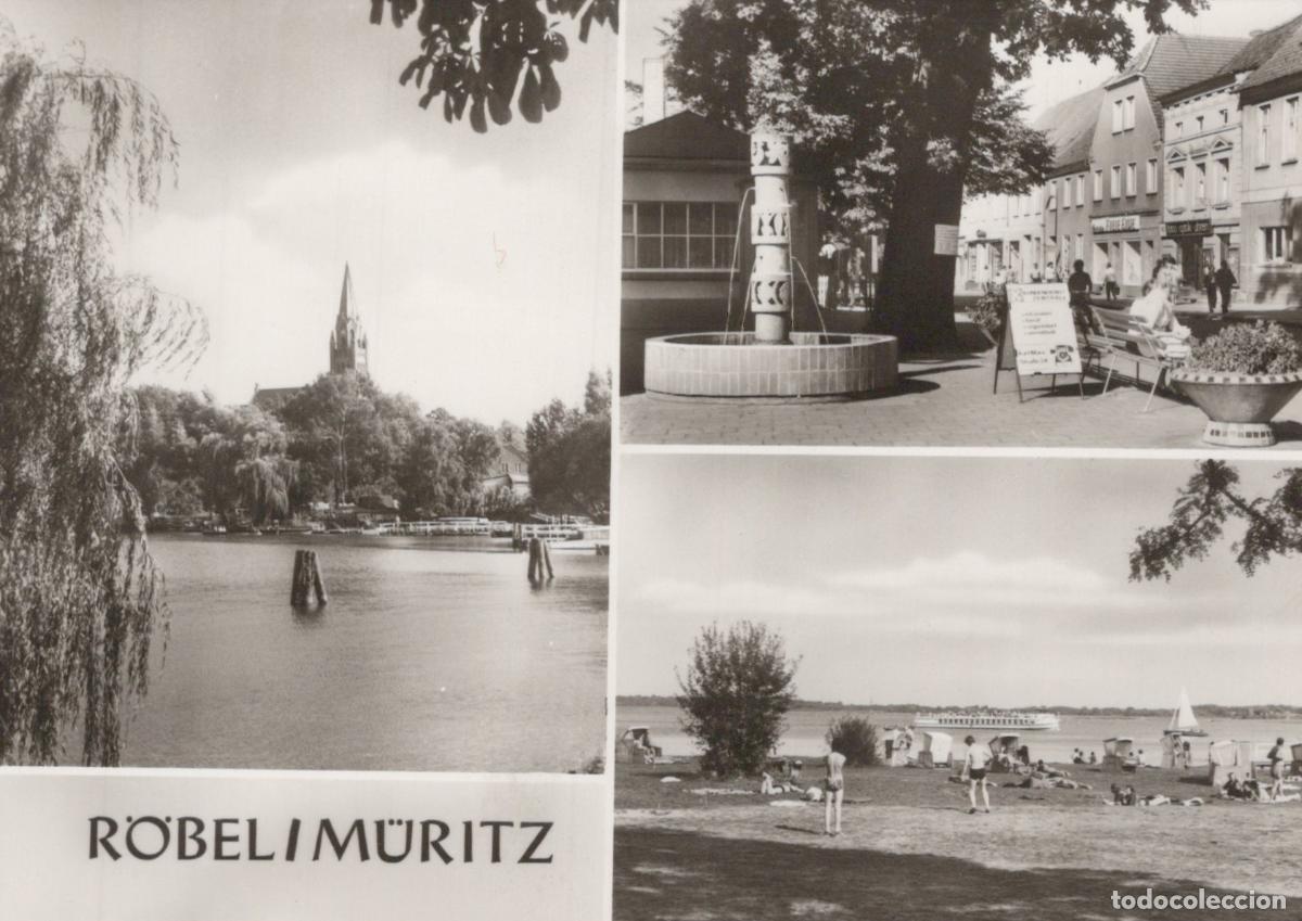 Cartes Postales: Germany R&ouml;bel M&uuml;ritz Lake Church Fountain Beach Town Real Photo Unposted *YAV086