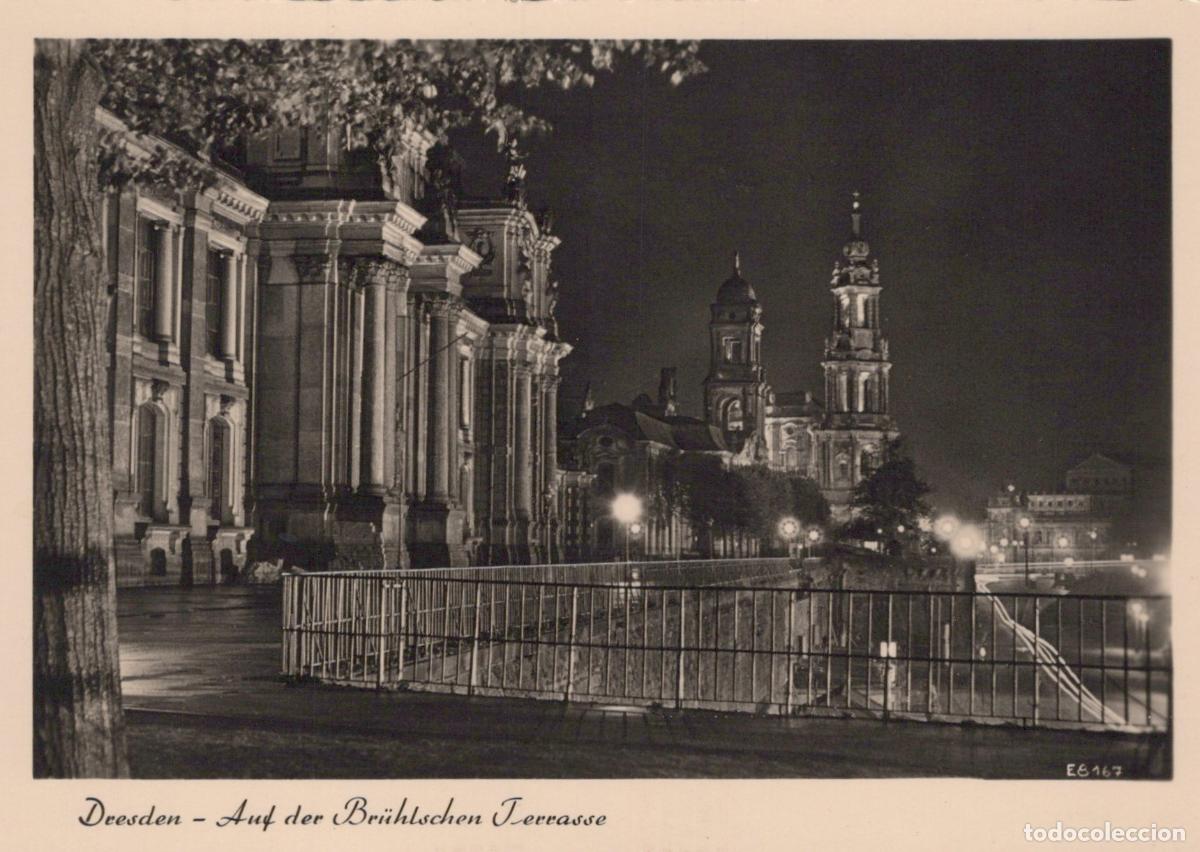 Postcards: Germany Dresden Br&uuml;hl S Terrace Night View Historic Real Photo Unposted *YAV098