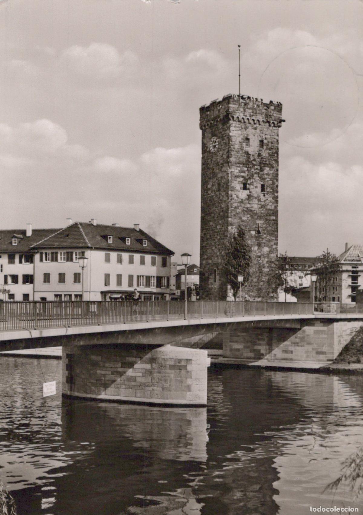 Cartes Postales: Germany Heilbronn G&ouml;tzenturm Tower and Bridge Over Neckar River 1950s *YAV163