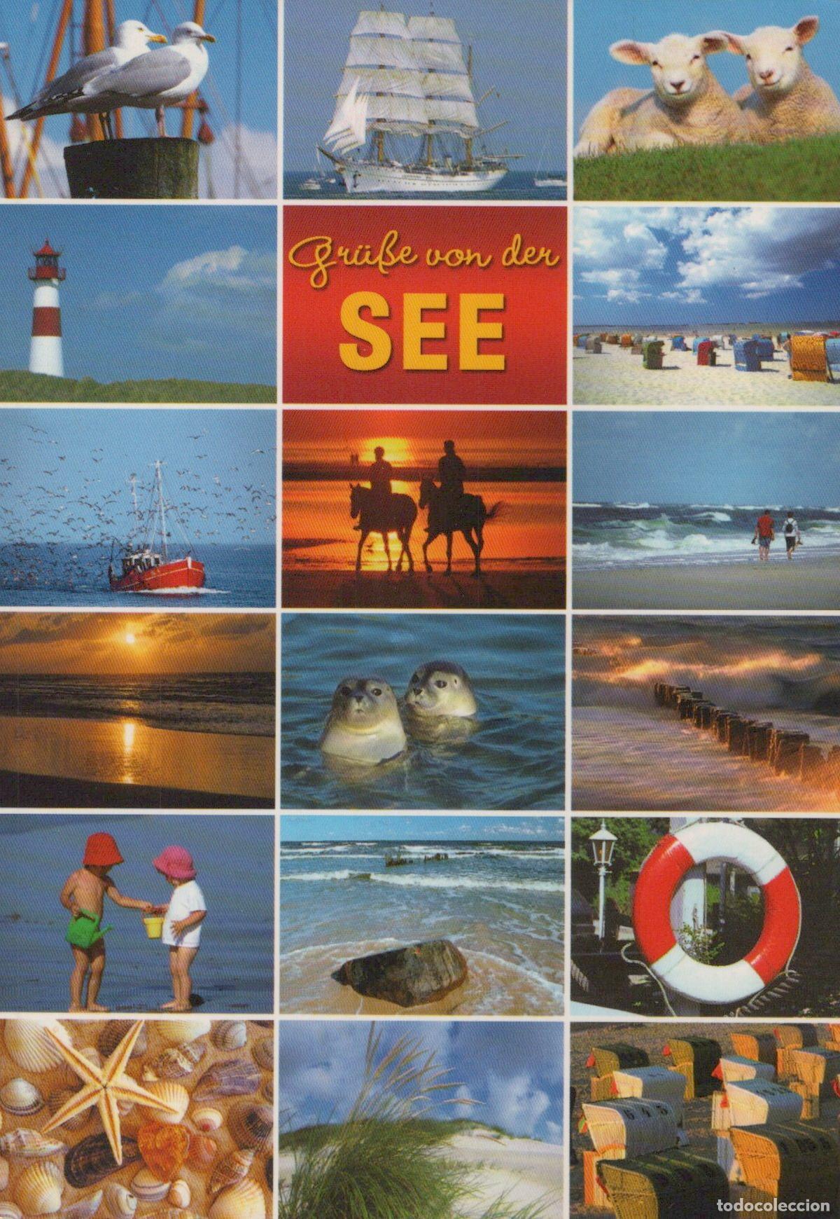 Cartoline: Germany Gl&uuml;cksburg Collage of Coastal Scenes With Lighthouse Beach *YAV220