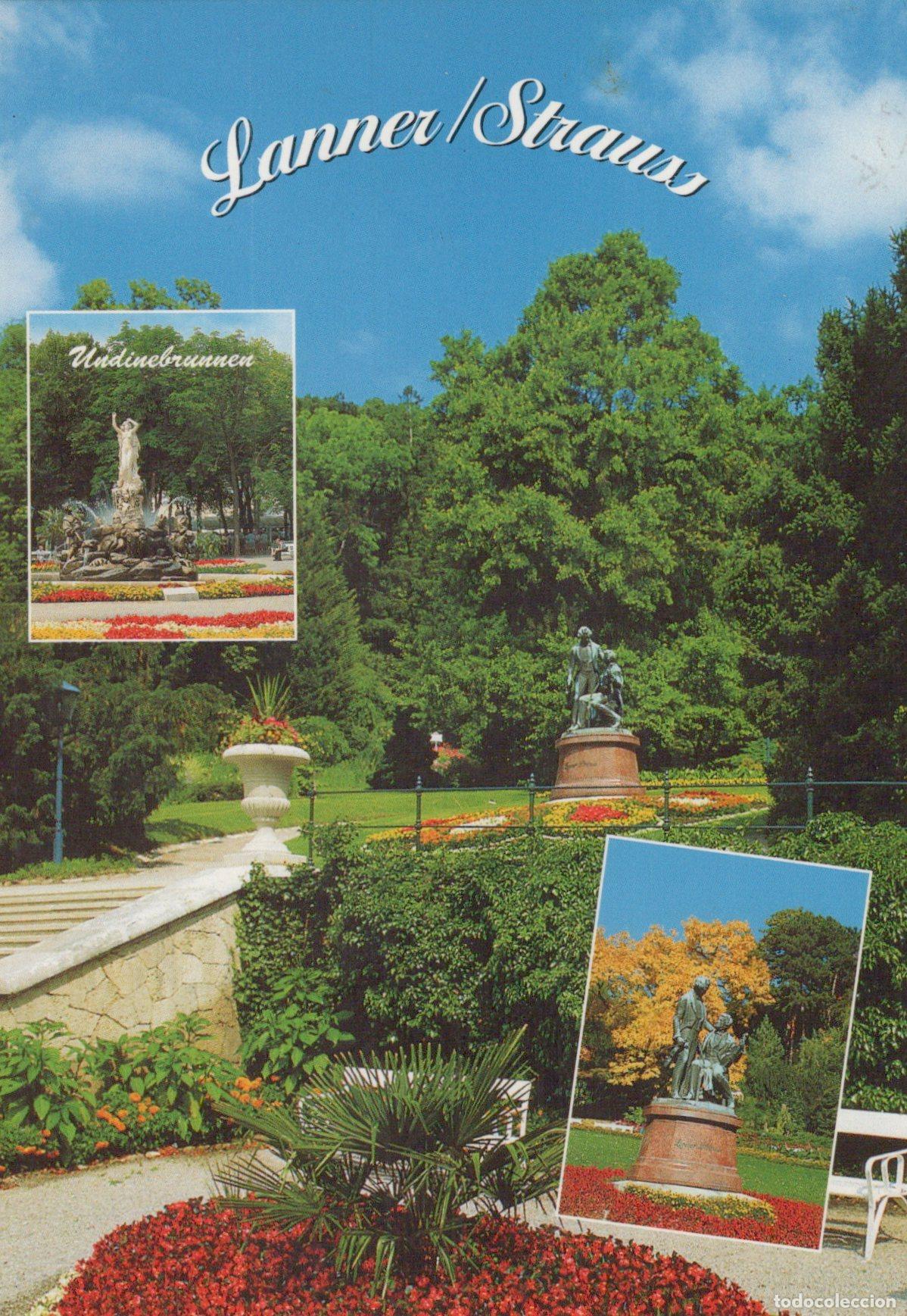 Postales: Austria Baden Lanner Strauss Monument Undine Fountain Park Gardens *YAV236