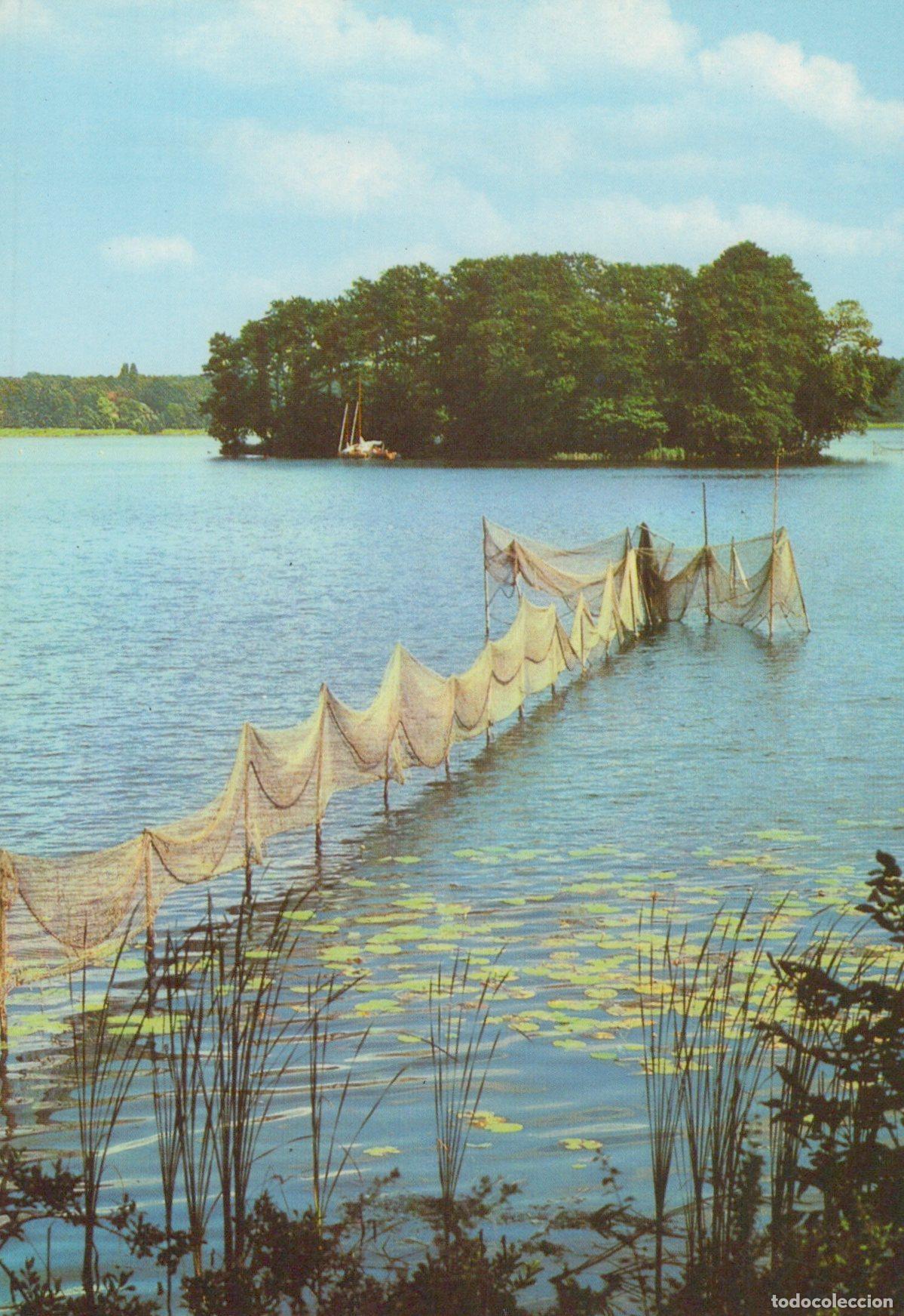 Postales: Germany Reichenbach Vogtl Fishing Nets Lake Island Sailboat Unposted *YAV256