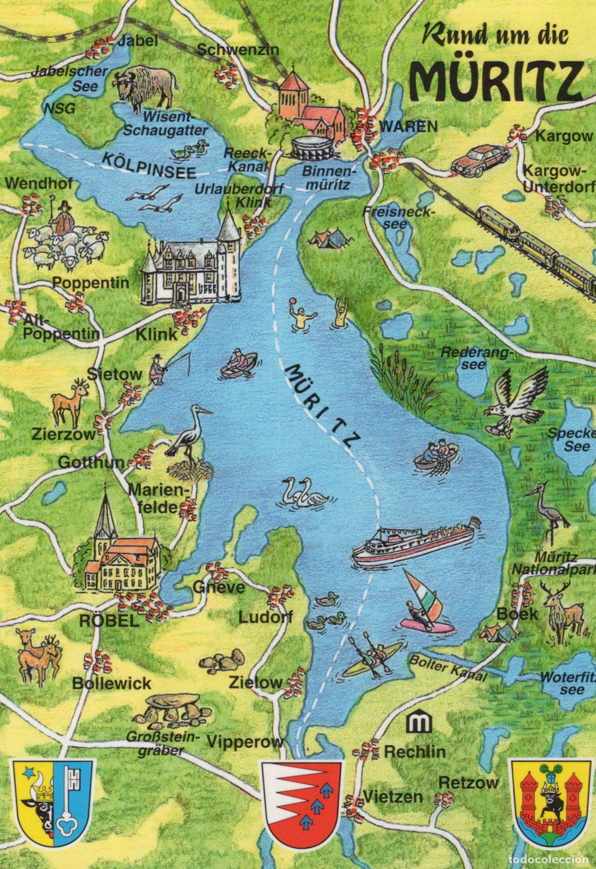 Cartes Postales: Germany M&uuml;ritz Lake Tourist Map With Towns *YAV285