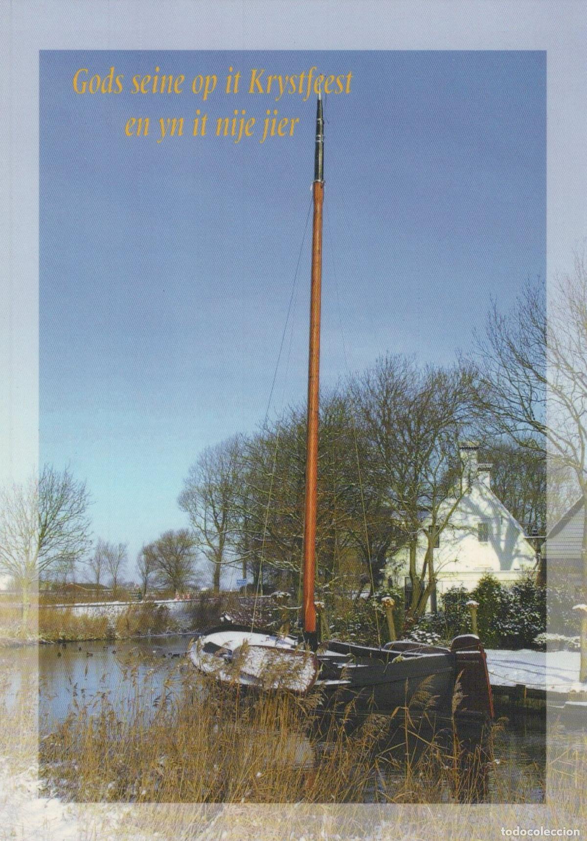 Postcards: Netherlands Sneek Winter Scene With Boat On Canal Snowy Landscape *YAV242