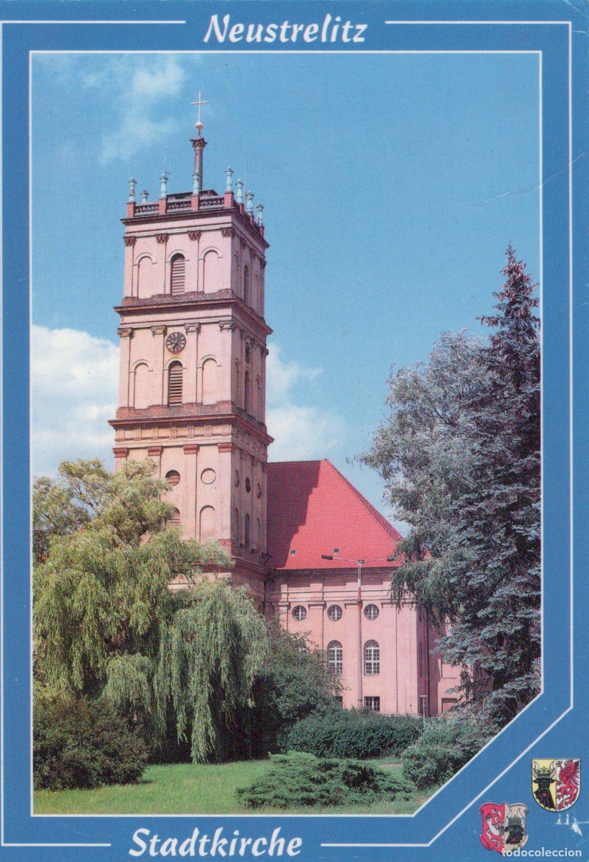 Postcards: Germany Neustrelitz Stadtkirche Historic Church With Tower and Red Roof *YAV259