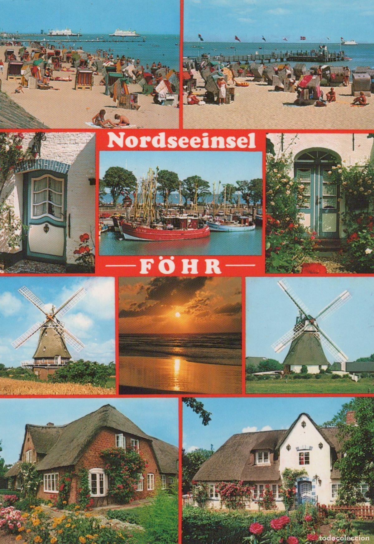 Postais: Germany F&ouml;hr Island Multi View Beach Boats Windmills Thatched Roof *YAV274