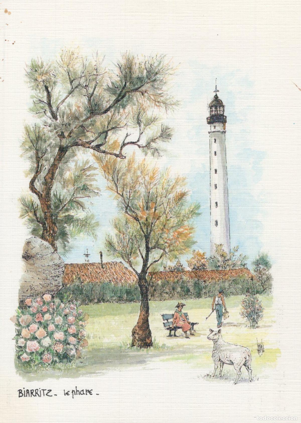 Postais: France Biarritz Lighthouse Watercolor By Rouven Lepine People Unposted *YAV373