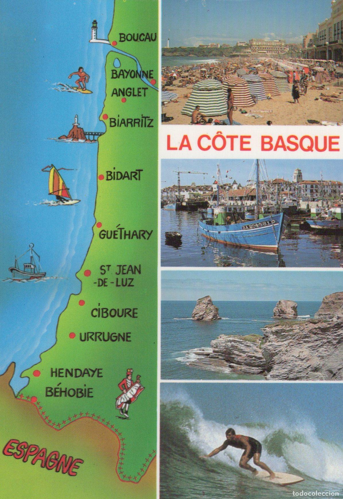 Cartoline: France Biarritz La C&ocirc;te Basque Beach St Jean de Luz Port Unposted *YAV372