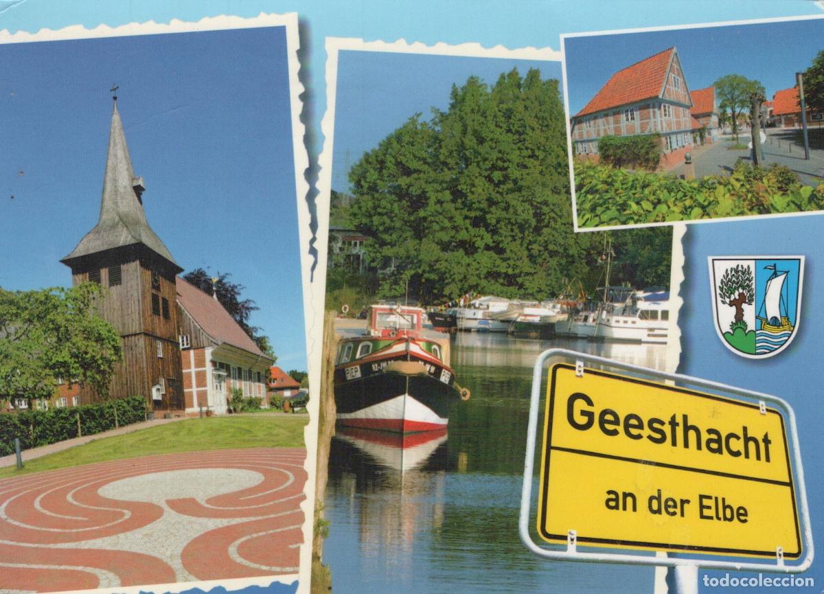 Cartoline: Germany Geesthacht An der Elbe Church Harbor and Town View *YAV605