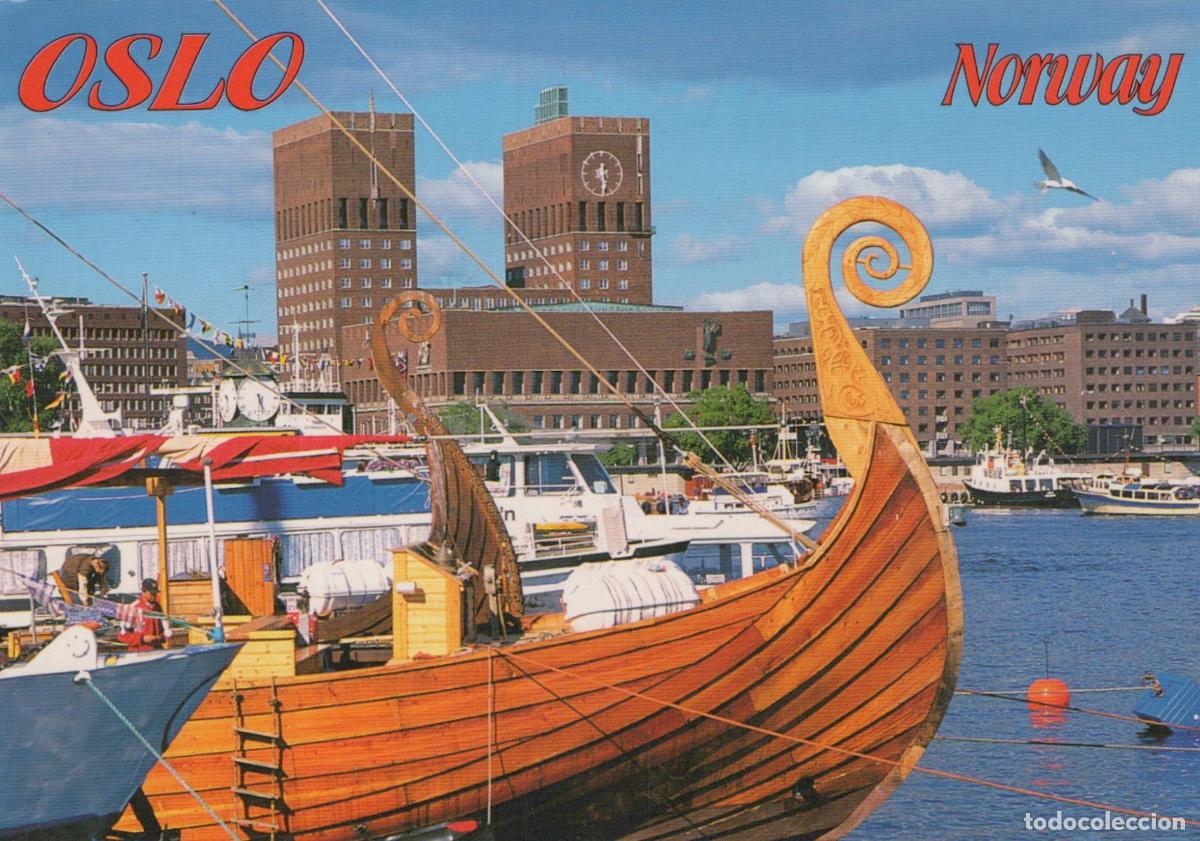 Postcards: Norway Oslo Viking Ship Harbor City Hall Waterfront View *YAV610