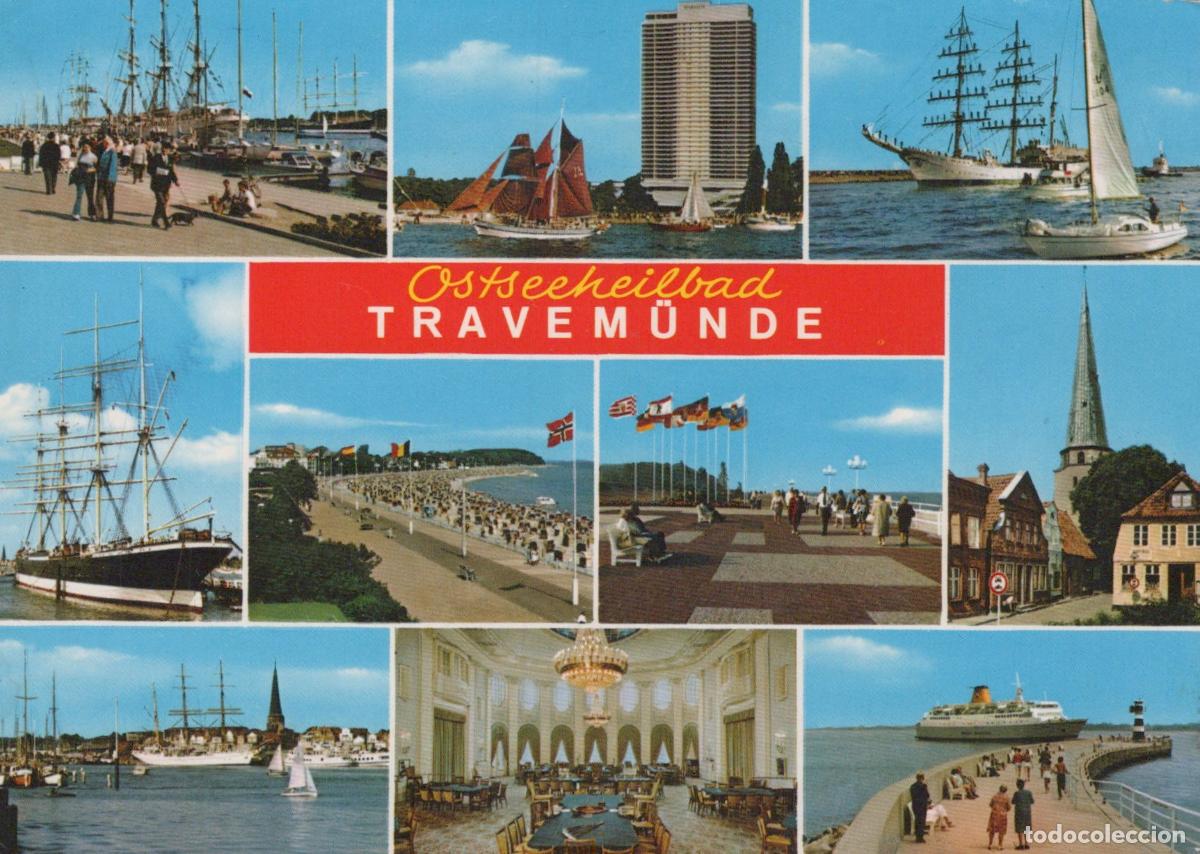 Postkarten: Germany Travem&uuml;nde Multi View Tall Ships Beach Promenade Architecture *YAV783