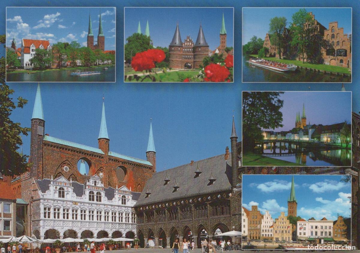 Cartoline: Germany L&uuml;beck Historic City Collage Holstentor Old Town Hall River *YAV801