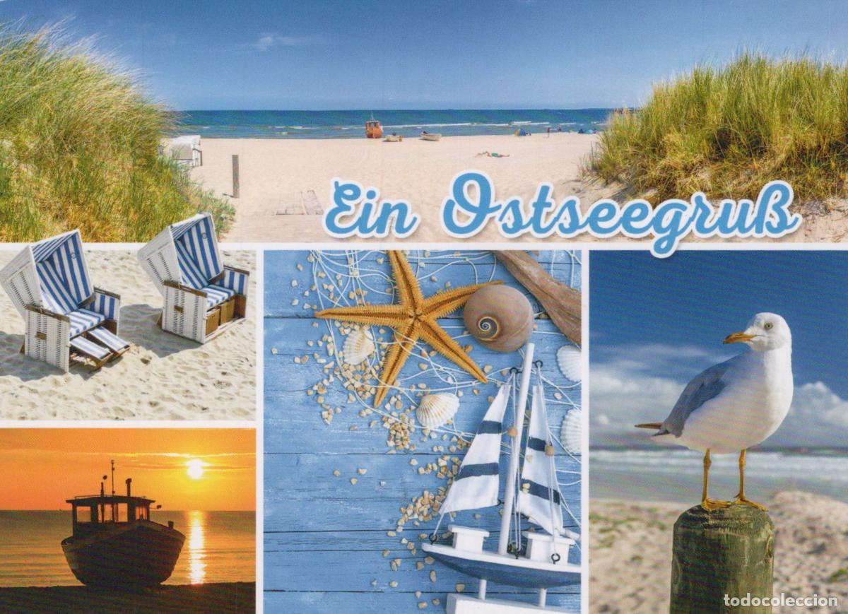 Cartoline: Germany Usedom Baltic Sea Beach Collage Seagull Fishing Boat Beach *YAV800