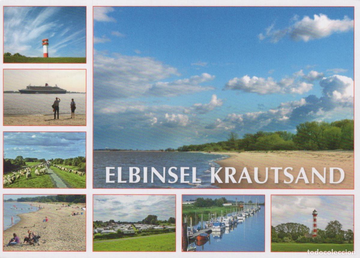 Postcards: Germany Krautsand Elbinsel Multi View Beach Lighthouse Boats Sheep *YAV851