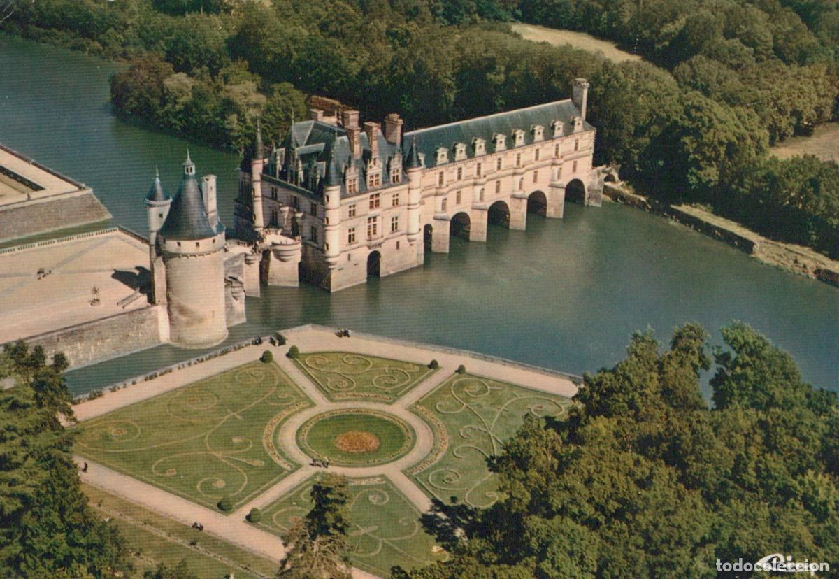 Postcards: France Chenonceaux Castle Aerial View With Gardens River Cher *YAV634
