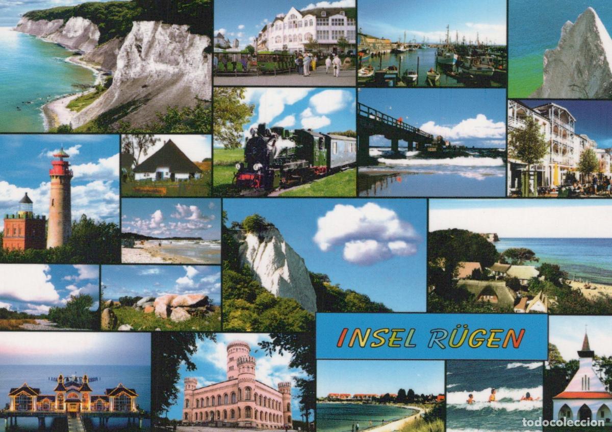 Postcards: Germany R&uuml;gen Island Collage Chalk Cliffs Lighthouse Steam Unposted *YAV644
