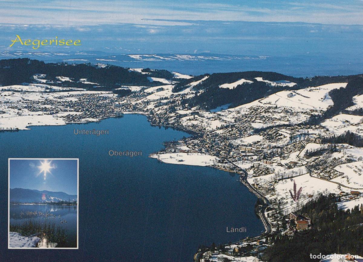 Postcards: Switzerland Aegeri Lake Winter Aerial View With Unter&auml;geri Ober&auml;geri *YAV886