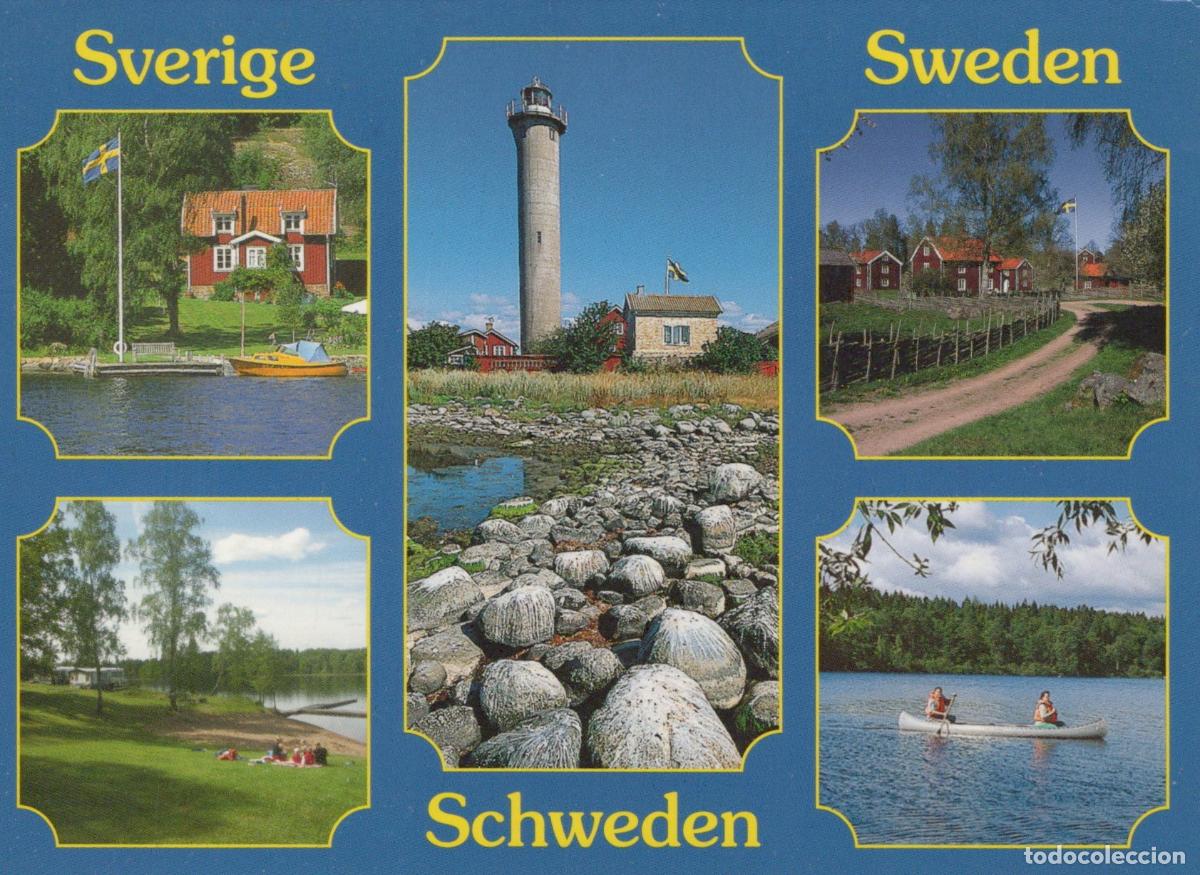 Cartes Postales: Sweden F&aring;r&ouml; Multi View Lighthouse Lake Countryside People Canoeing *YAV679