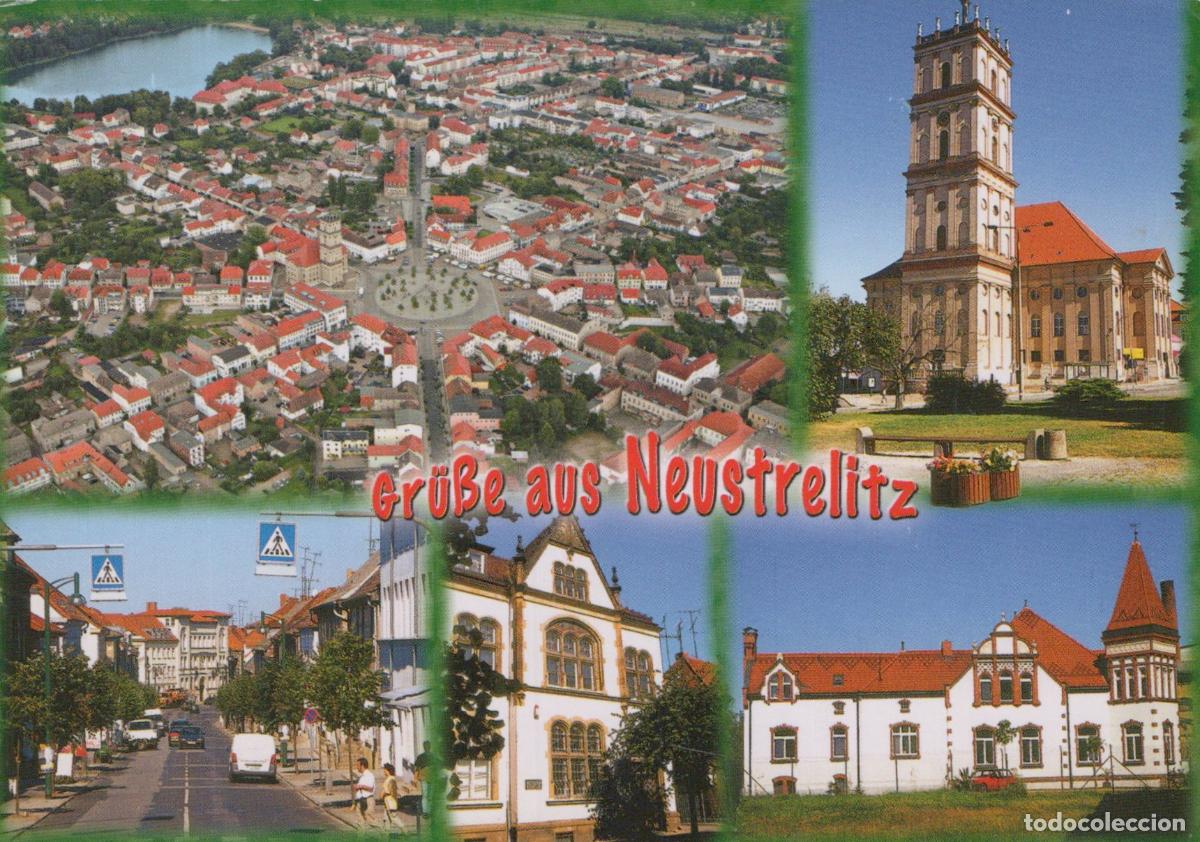 Cartes Postales: Germany Neustrelitz Gr&uuml;&szlig;e aus Aerial View Church Street Scene *YAV943