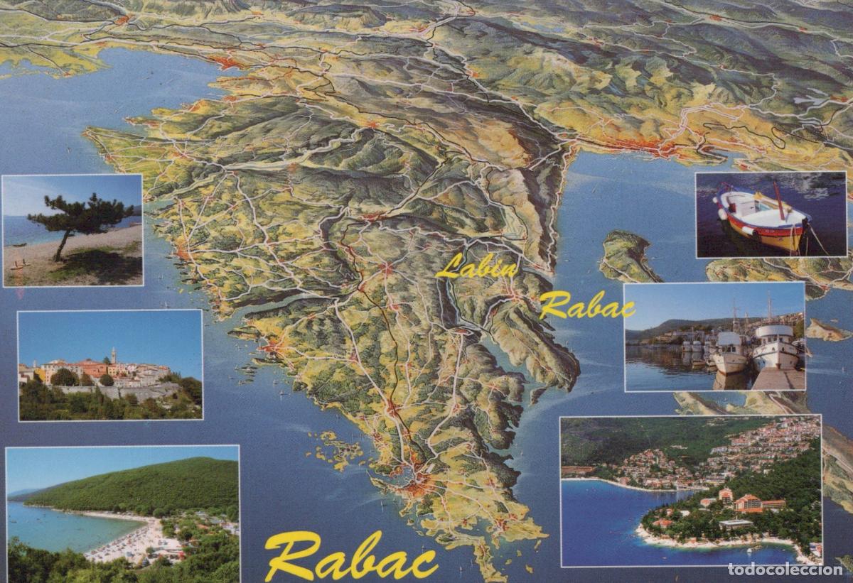 Cartes Postales: Croatia Labin Peninsula Map Rabac Coastal Views Boats Beaches Unposted *YAV764