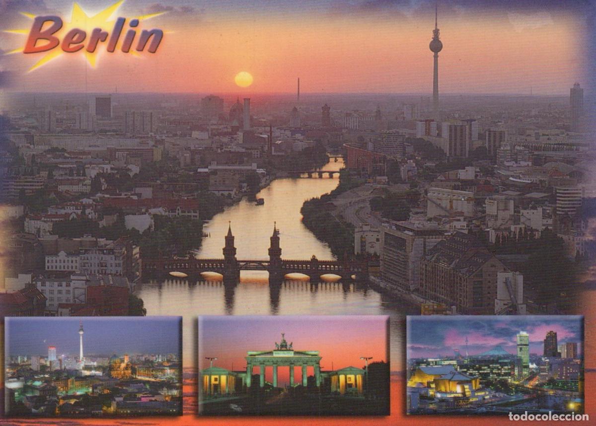 Postcards: Germany Berlin Cityscape Sunset Oberbaum Bridge Brandenburg Gate Night *YAV827