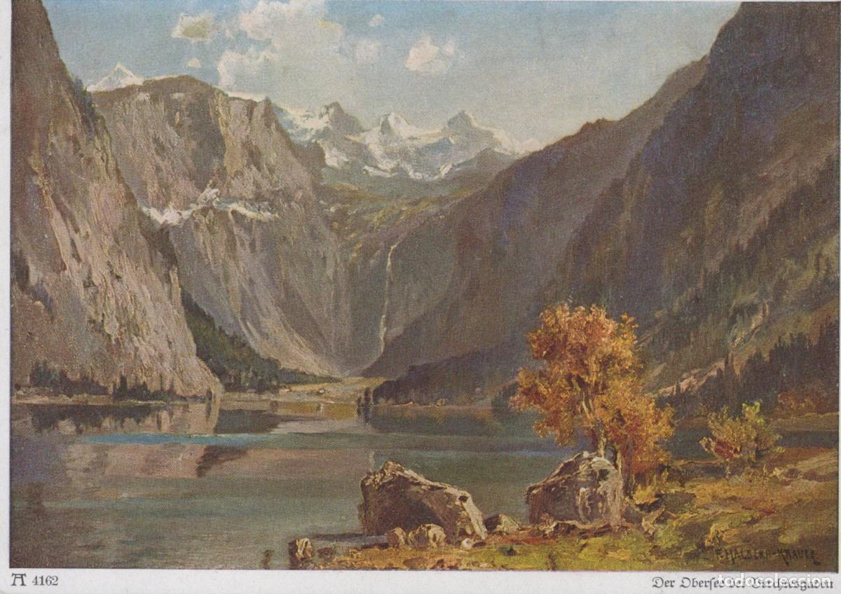 Cartoline: Germany Berchtesgaden Obersee Lake Mountain Landscape Painting *YAV957