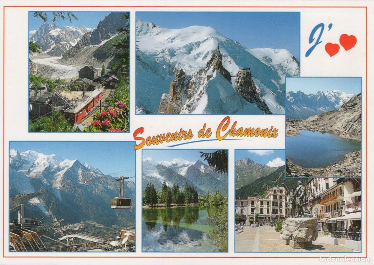 Cartoline: France Chamonix Mont Blanc Multi View Mountains Lake Town Square Cable *YAV974