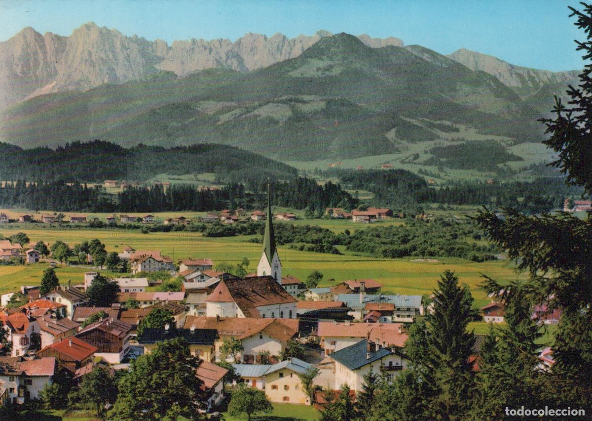 Postales: Austria K&ouml;ssen Village With Church and Kaisergebirge Mountains Unposted *YAW193