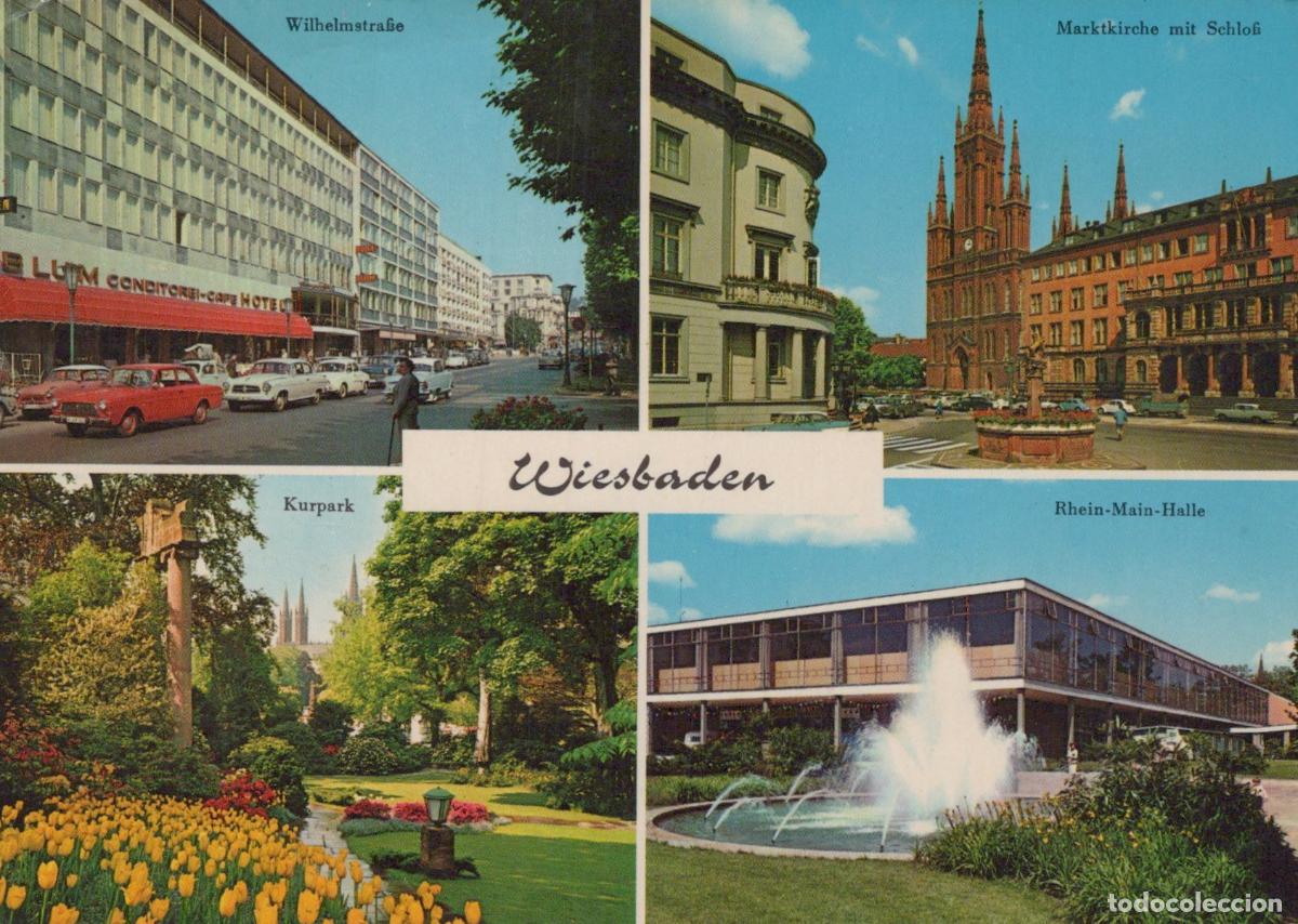 Postcards: Germany Wiesbaden Multi View Wilhelmstrasse Marktkirche Kurpark Rhein *YAW204