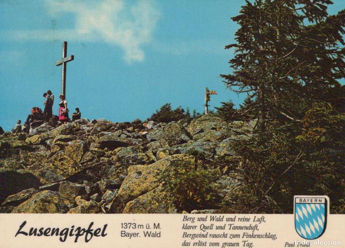 Postcards: Germany Bavarian Forest Lusengipfel Mountain Peak Hikers At Summit Cross *YAW273
