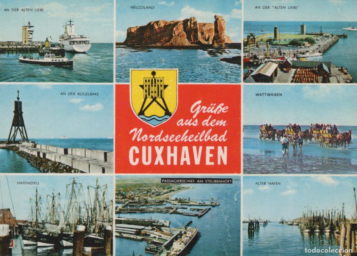 Cartoline: Germany Cuxhaven Multi View Helgoland Wattwagen Harbor Unposted *YAW338