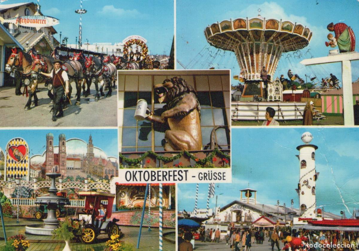 Postkarten: Germany Munich Oktoberfest Grusse Collage Lion Rides Parade Beer *YAW380