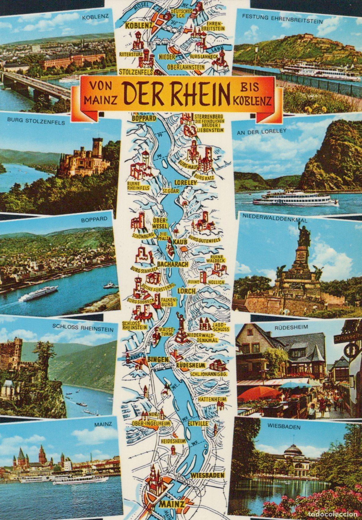 Postales: Germany Mainz Rhine River Valley Map To Koblenz Castles Boats Unposted *YAW426