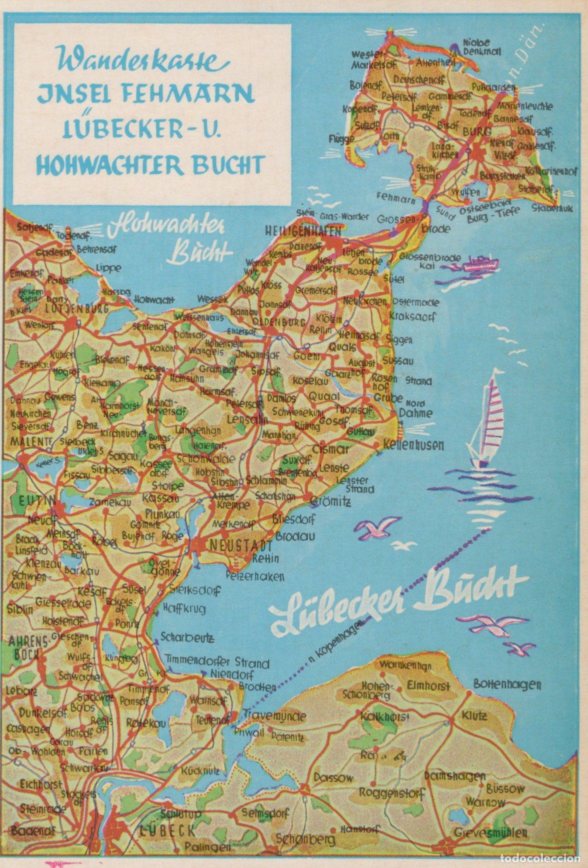 Postkarten: Germany L&uuml;beck Wanderkarte Insel Fehmarn L&uuml;becker U Hohwachter Unposted *YAW431
