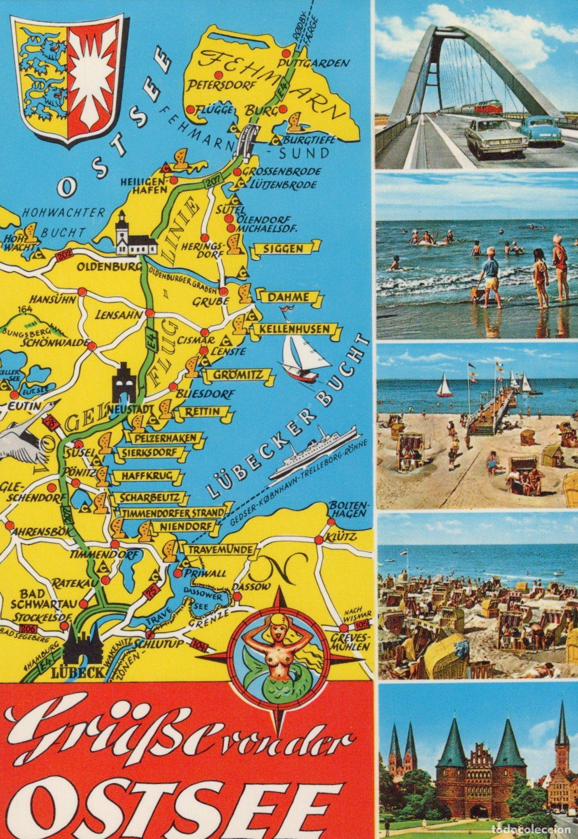 Cartes Postales: Germany L&uuml;beck Gr&uuml;&szlig;e von der Ostsee Map of Baltic Sea Coast Unposted *YAW470