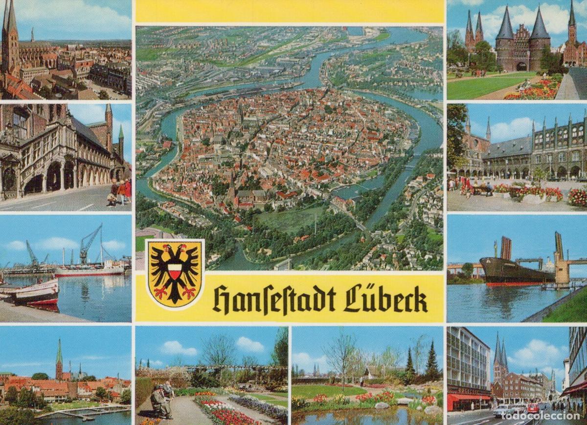 Postkarten: Germany L&uuml;beck Aerial View Cityscape Collage Architecture Unposted *YAW392
