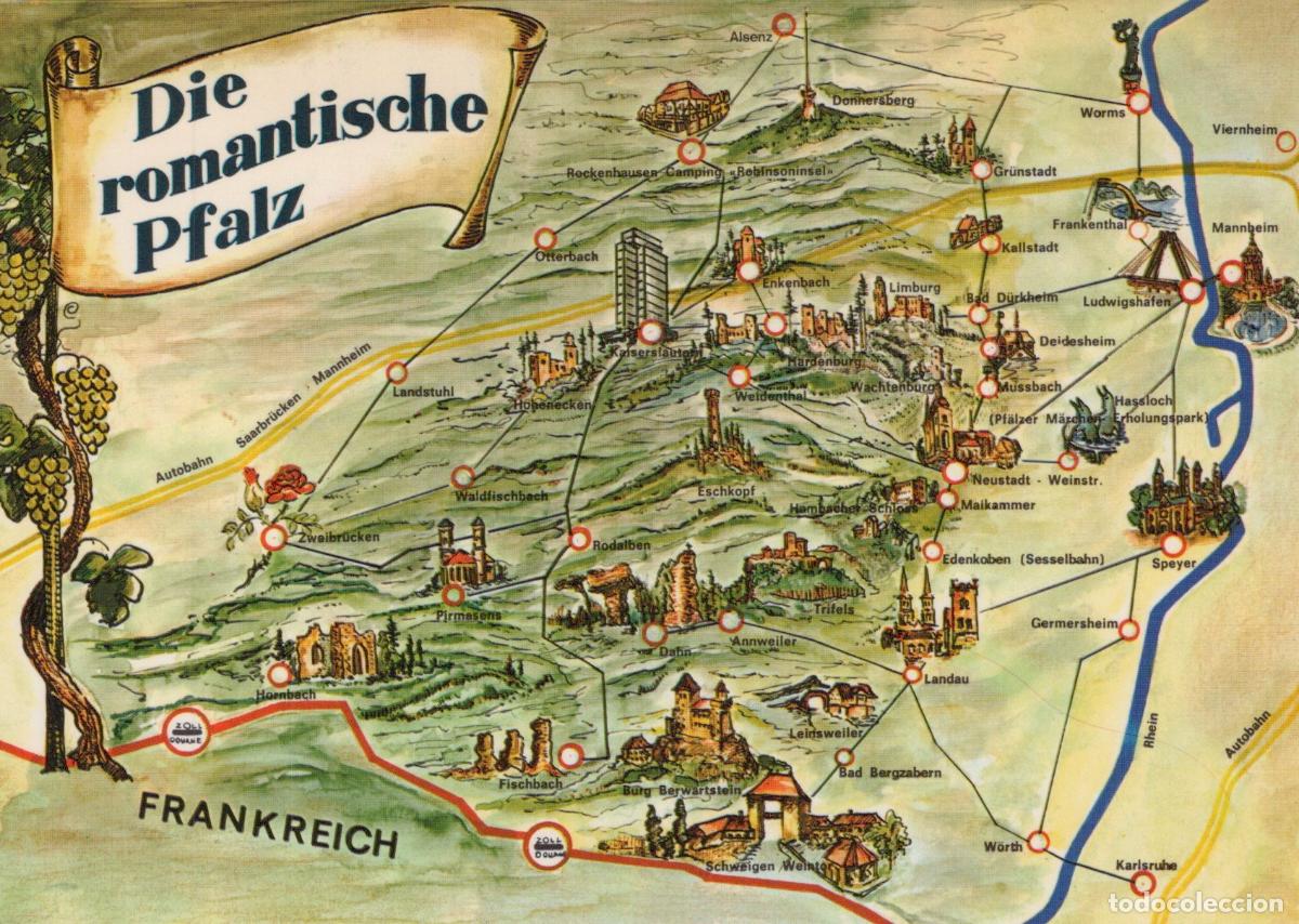 Postkarten: Germany Pfalz Map of the Romantic Palatinate With Cities and Unposted *YAW394