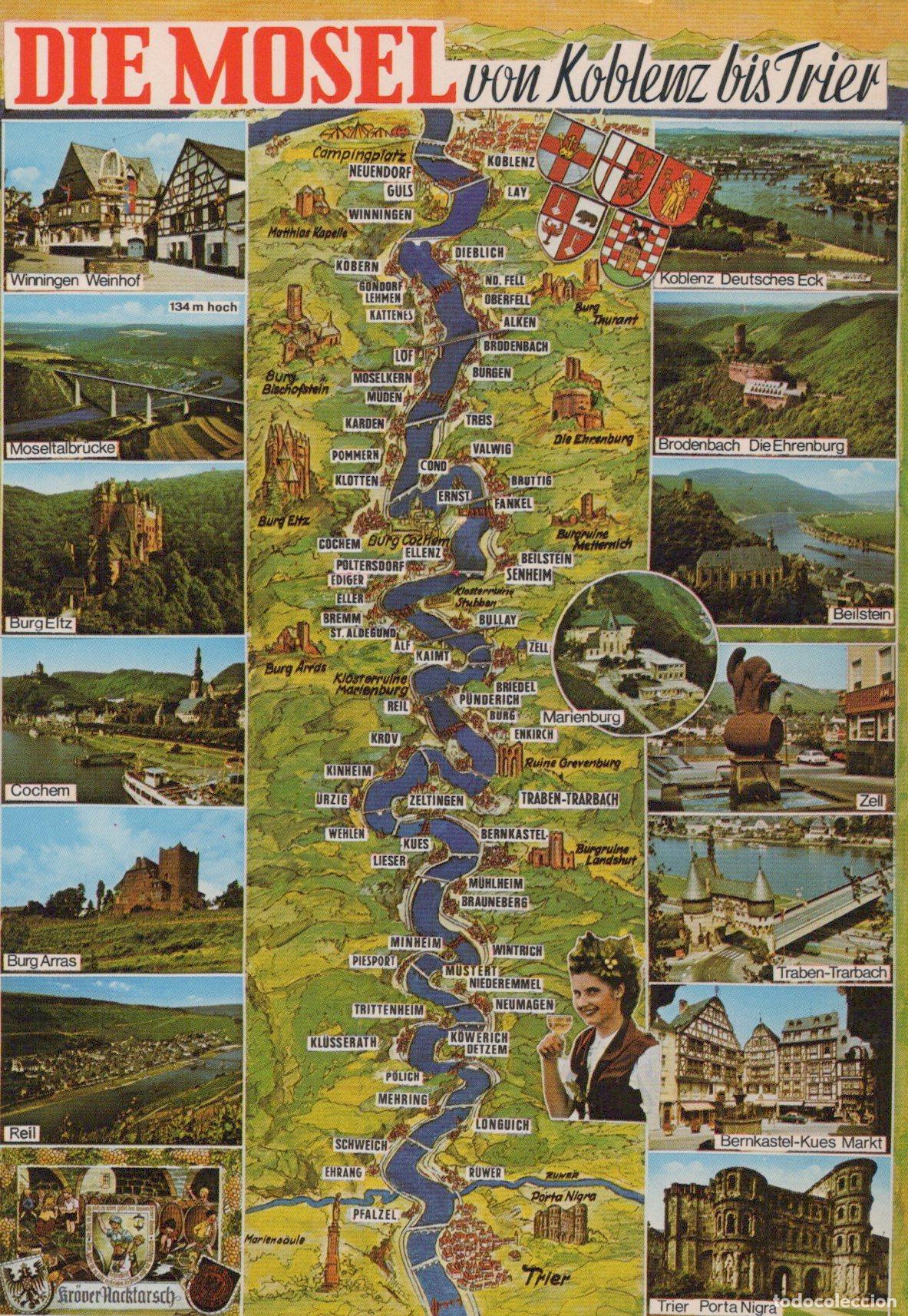 Postales: Germany Koblenz Mosel River Valley Map From To Trier Castles Unposted *YAW427