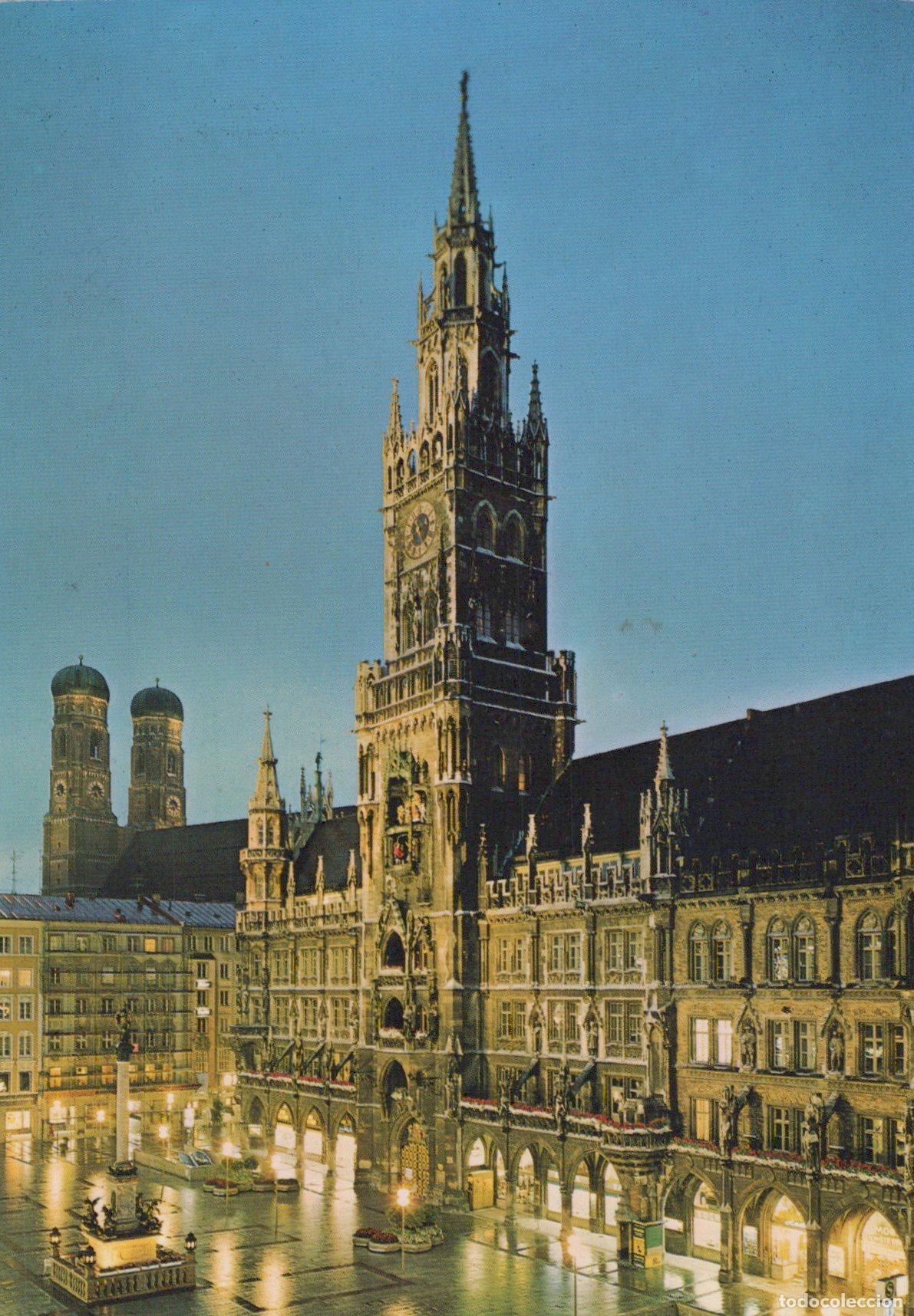 Postcards: Germany Munich Marienplatz New Town Hall and Frauenkirche At Night *YAW474
