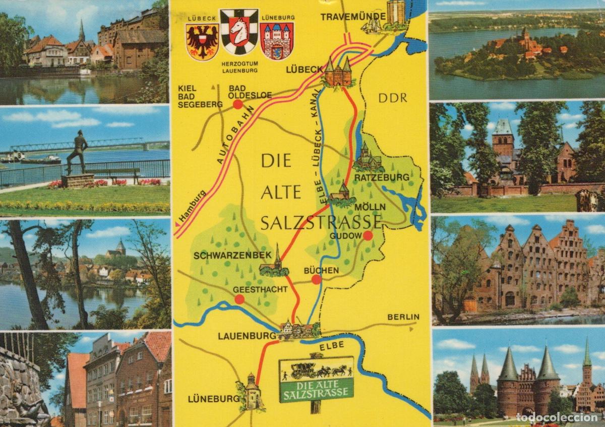 Postkarten: Germany L&uuml;beck Map of the Old Salt Road and Various German Towns Lot *YAW678