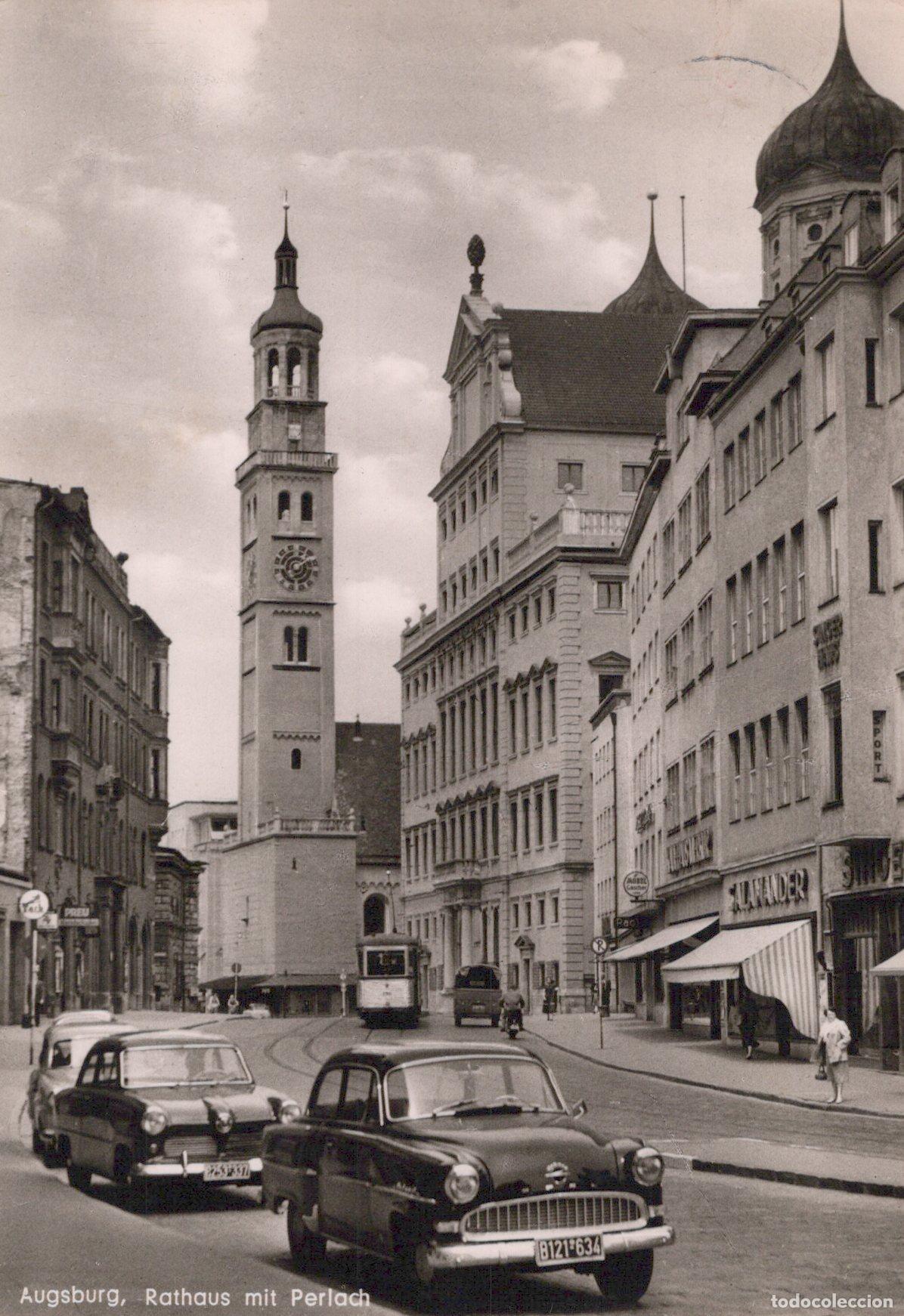 Postcards: Germany Augsburg Rathaus With Perlach Tower Street Scene With Cars and *YAW823