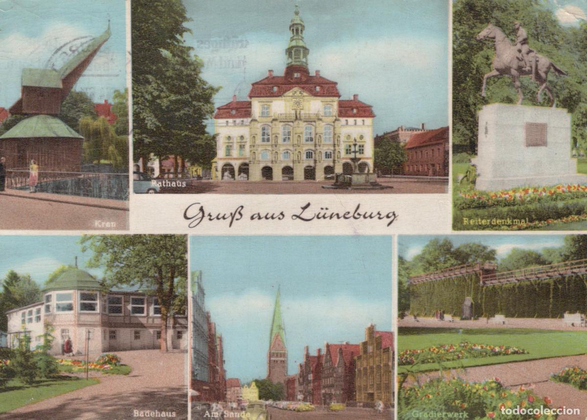Postcards: Germany L&uuml;neburg Multi View Rathaus Kran Reiterdenkmal Badehaus am Sande *YAW637
