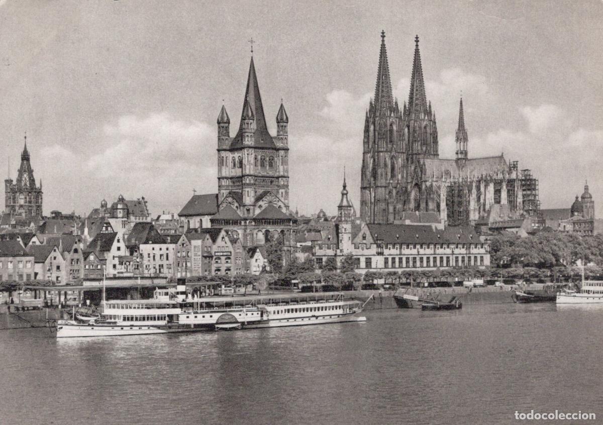 Postcards: Germany Cologne Rhine River Panorama With Cathedral and Paddle Steamer *YAW687